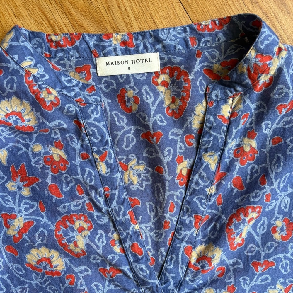 Floral Blue and Red Button Down Shirt - Picture 5 of 9